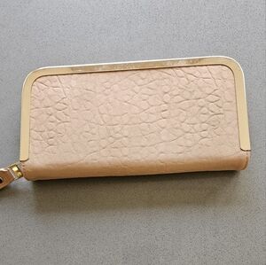Tan Textured Leather Wristlet Clutch